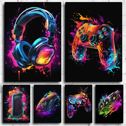 1 pc Neon Video Game Canvas Painting