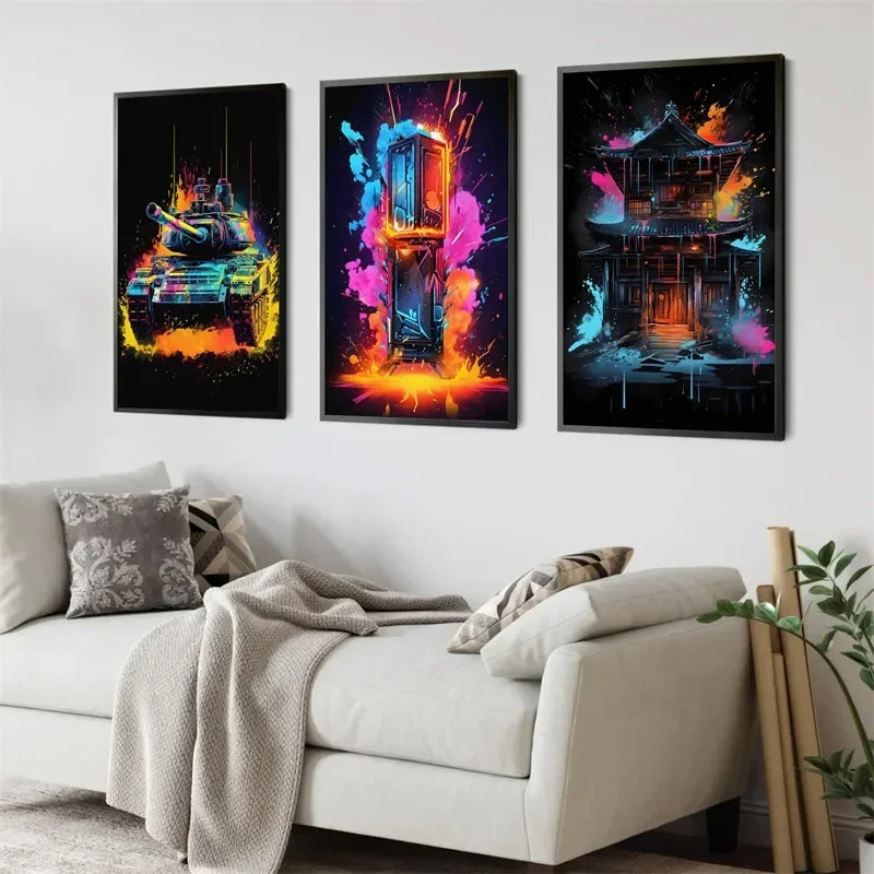 1 pc Neon Video Game Canvas Painting