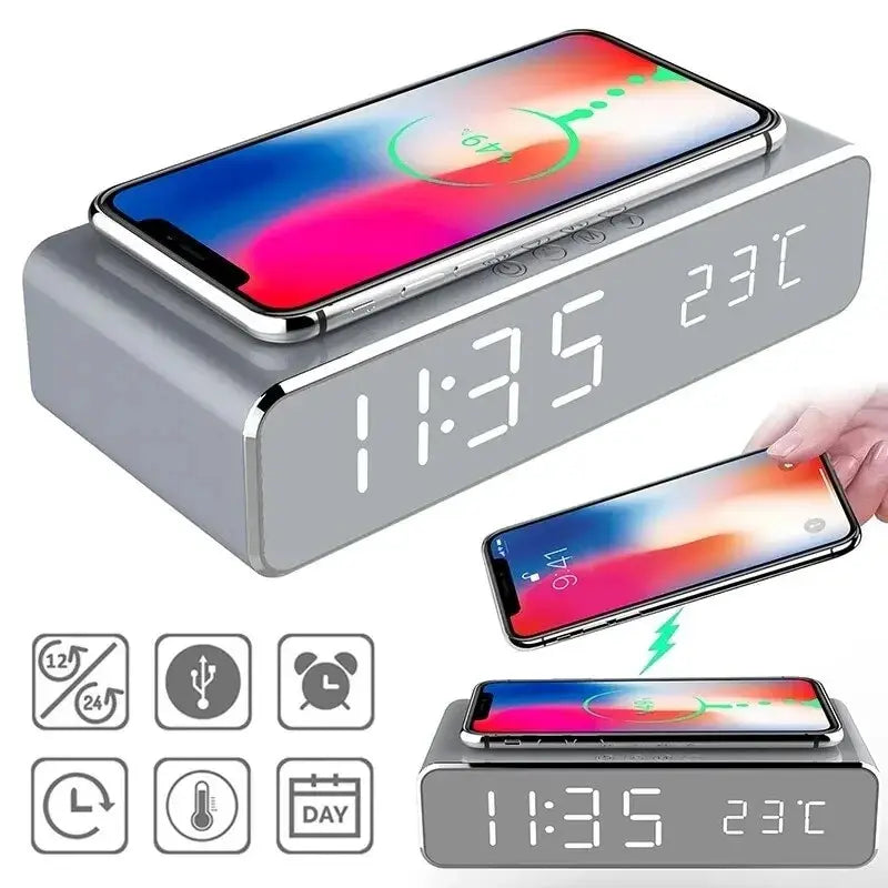 Digital Alarm Clock With Wireless Charger